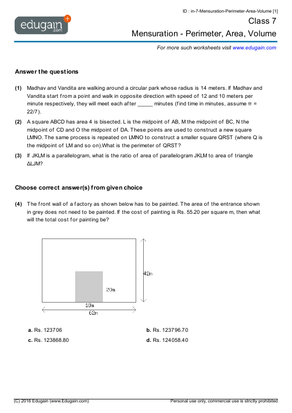 Mensuration-Perimeter-Area-Volume